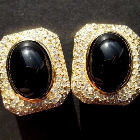 ✨ Vintage Christian Dior Clip-On Earrings Stamped CHR. DIOR Sparkly Bold - Picture 11 of 14